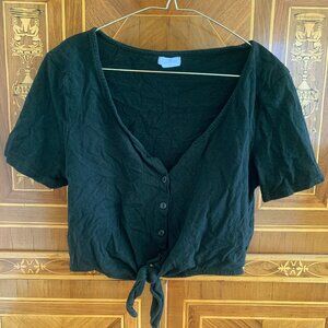 Urban Outfitters Cooperative Front Button-Through Tie Cropped T-Shirt